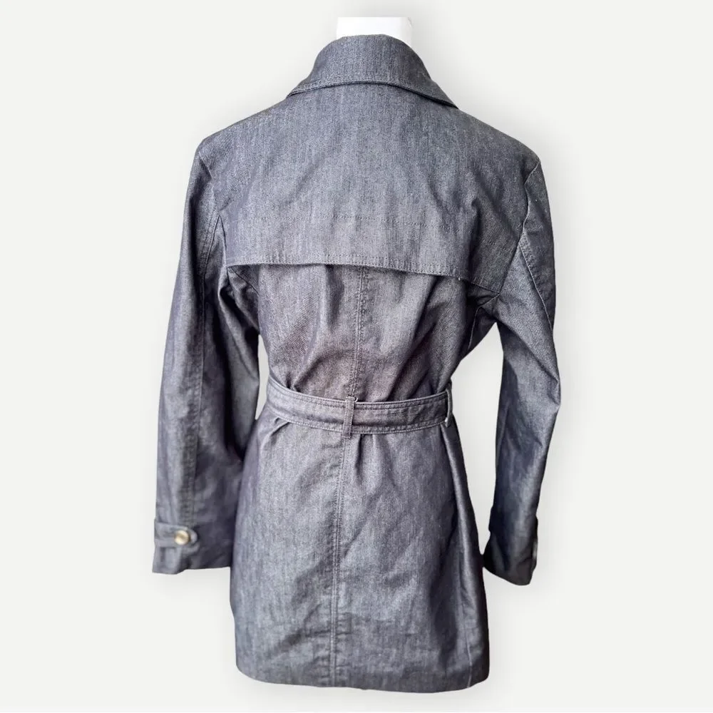Gap Belted Blue Denim Double Breasted Lined Collared Jean Jacket Coat. Small.